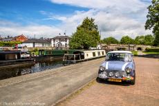 Ireland - Classic Car Road Trip: Several narrowboats moored in the Trevor Basin on the Llangollen Canal near the Pontcysyllte Aqueduct.&nbsp;We parked our...
