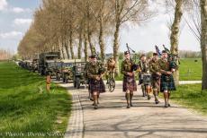 Commemoration Operation Cannonshot 2019 - Commemoration Operation Cannonshot 2019: The members of the Highland Regiment Pipes and Drums marching towards the village of Wilp,...
