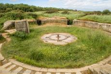 75th anniversary of D-Day - Classic Car Road Trip Normandy, 75 years after D-Day: The remains of an open concrete gun pit at Pointe du Hoc. The German battery at Pointe...