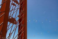 75 years after the Battle of Arnhem - Battle of Arnhem Commemorations 2019: A view through and alongside the iconic Airborne Monument 'Windows of the Past', capturing a mass...