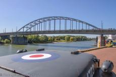 75 years after the Battle of Arnhem - Battle of Arnhem Commemorations 2019: Race to the Bridge 2019; a Ford GPW RAF Jeep driving on the Rijnkade (the waterfront)&nbsp;towards the Rhine...
