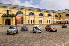 Lithuania - Classic Car Road Trip from the Netherlands to Lithuania: Our three Classic Minis in front of the Rothko Museum in the Latvian city of Daugavpils....