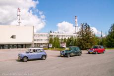 Lithuania - Classic Car Road Trip Lithuania: Our Classic Minis&nbsp;in front of the Ignalina Nuclear Power Plant near Visaginas, where we experienced a...